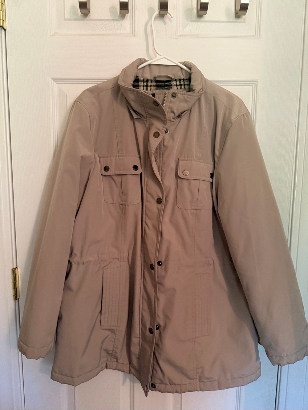 London Fog Beige Tan Field Jacket with Plaid Lining